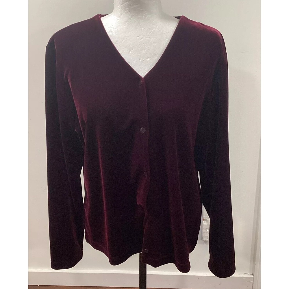 Kathie Lee Collection Vintage Velvet Top L Burgandy  Long sleeve